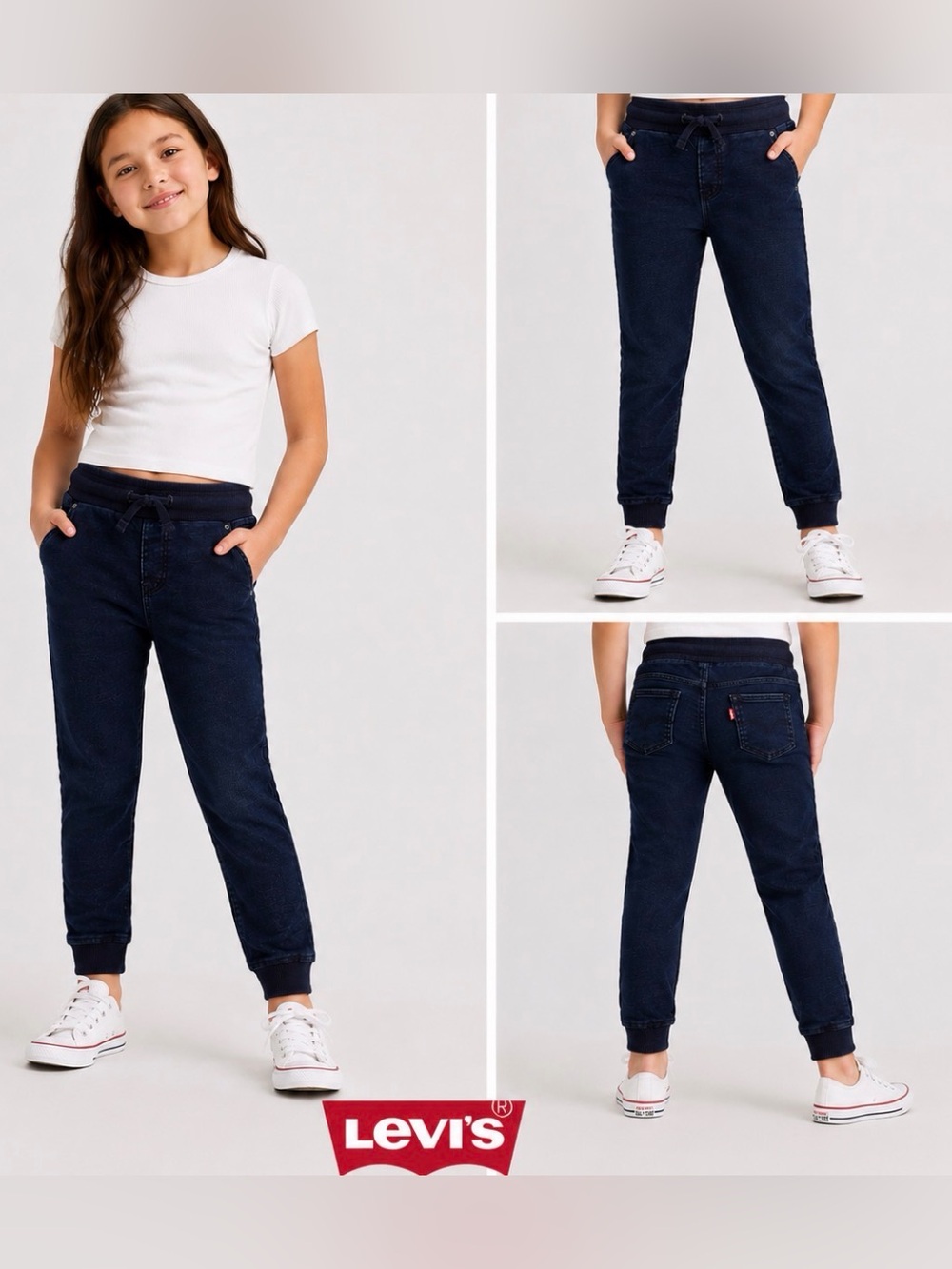 Levi’s Denim Jogger Jeans Girls Medium 10-12 Dark Wash Pull On Stretch Soft Y2K